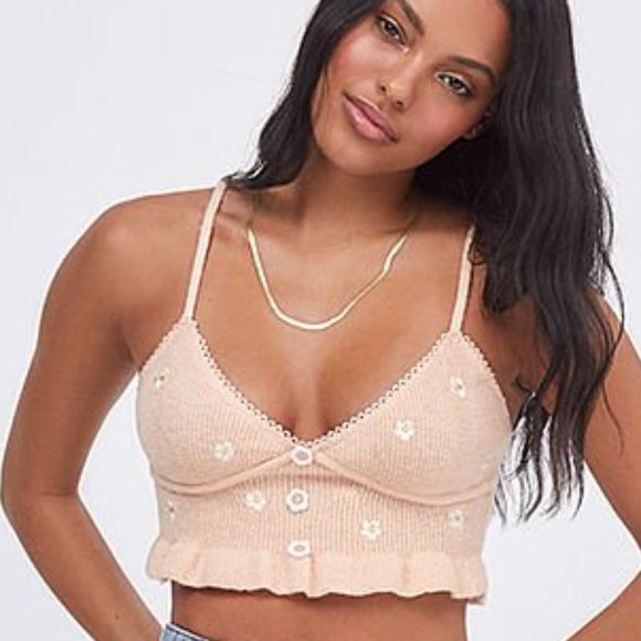 For Love And Lemons Tops - For Love And Lemons Orange Embroidered Buds Cropped Tank Top XXS
